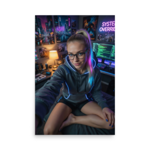 Neon Arcade Queen Retro Poster