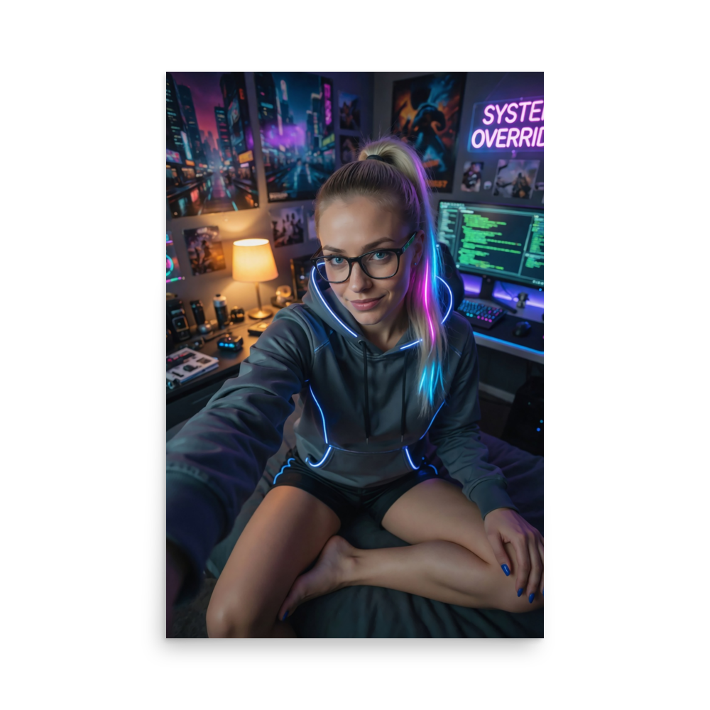 Neon Arcade Queen Retro Poster